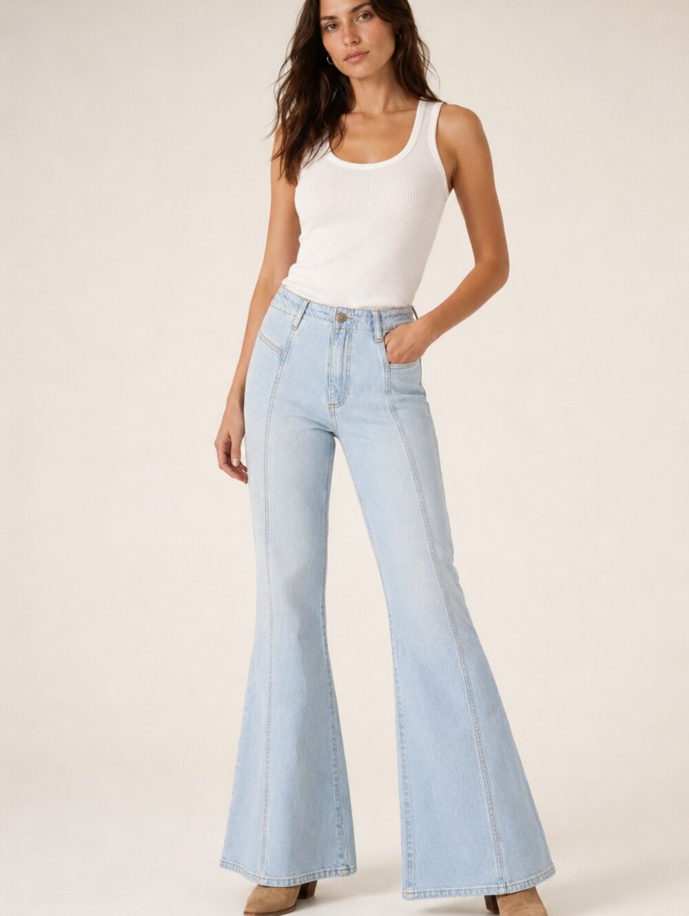NWT Free People Florence High Rise Flare Jeans Light Indigo Size 24